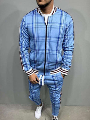 New Colorful Plaid Men Casual Zipper Set Autumn Tracksuit Set Male Sweatshirt Pocket Fashion Jackets Men Tracksuit Sets Mens set