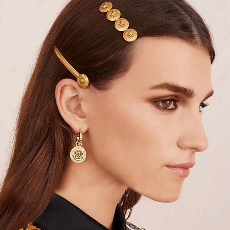 New Fashion Medusa Portrait Punk Golden Coin Hair Clips for Women Wholesale Hair Accessories Elegant Hairpins Barrettes Tiara