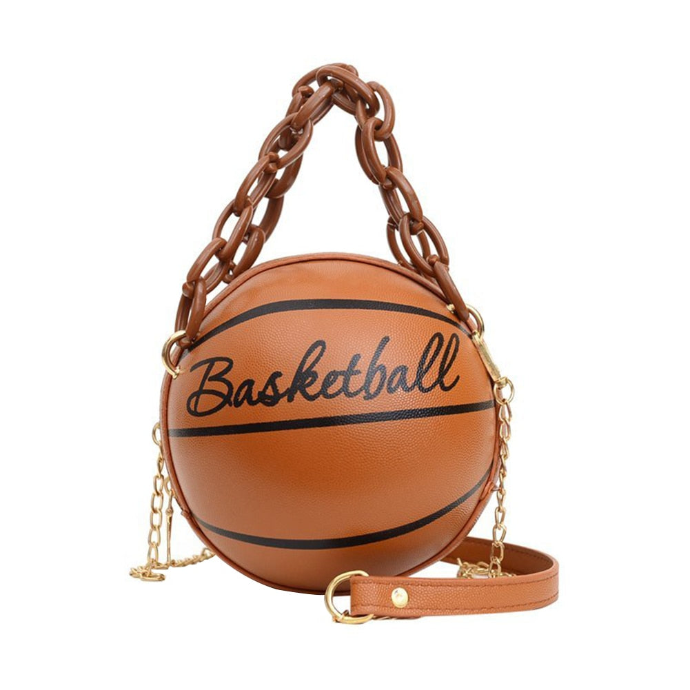 Fashion Basketball Round Shaped Shoulder Bags for Women Acrylic Chain Casual Small Totes PU Leather Messenger Crossbody Handbags