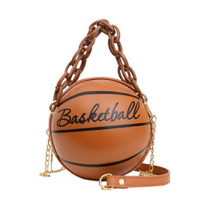 Fashion Basketball Round Shaped Shoulder Bags for Women Acrylic Chain Casual Small Totes PU Leather Messenger Crossbody Handbags