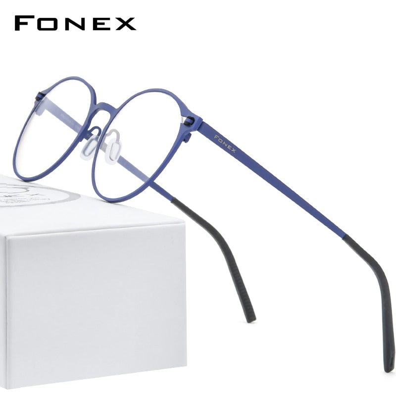FONEX Pure Titanium Glasses Frame Women Retro Round Prescription Eyeglasses 2020 New Men Antiskid Optical Screwless Eyewear 8530