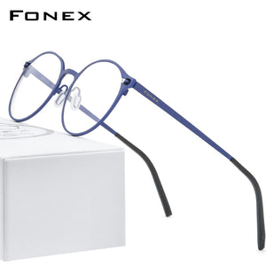 FONEX Pure Titanium Glasses Frame Women Retro Round Prescription Eyeglasses 2020 New Men Antiskid Optical Screwless Eyewear 8530
