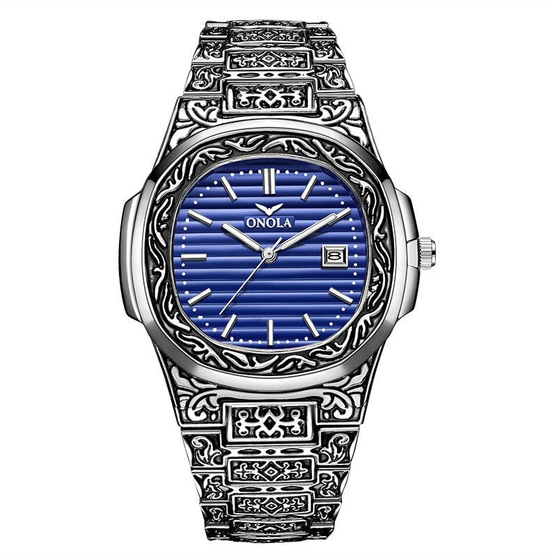 Mode montre à quartz hommes marque ONOLA luxe rétro or acier inoxydable montre hommes or hommes montre reloj hombre
