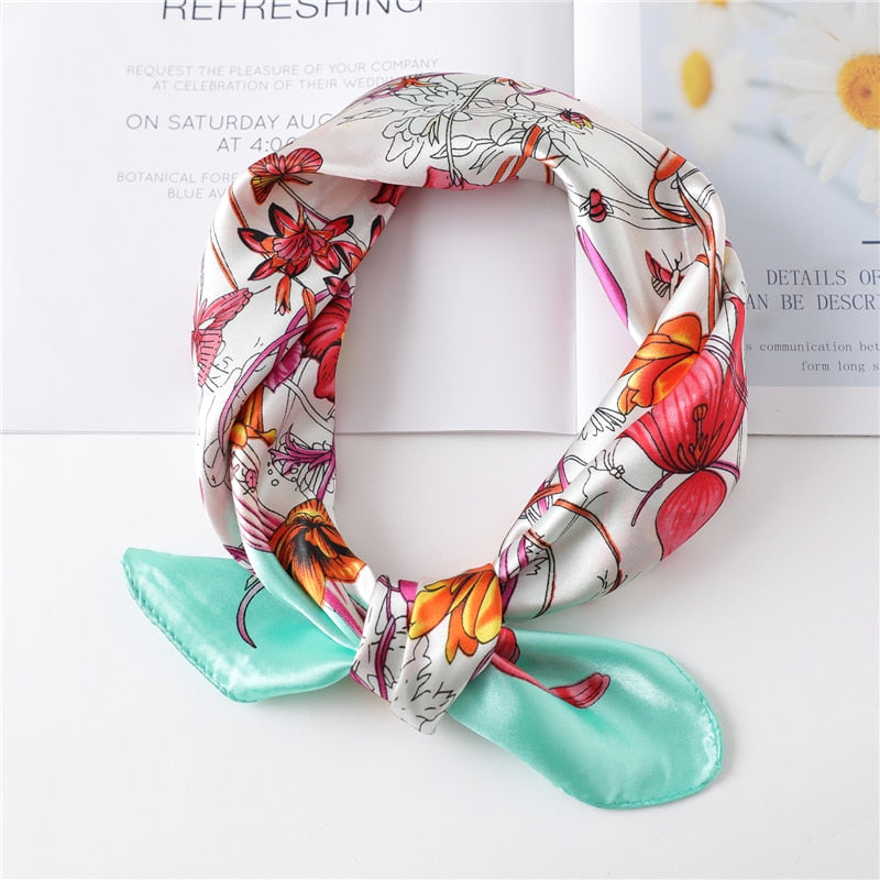 Women Square Silk Scarf Chiffon Satin Lady Hair Neck Foulard  Scarves Shawl Wrap Female Bandana Head Kerchief Hijab Headband