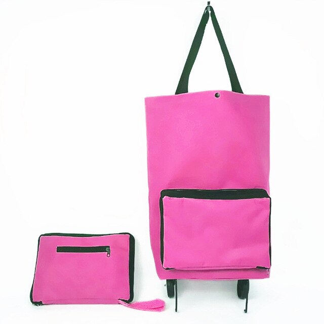 Portable Women Shopping Bag Folding Grocery Shopping Wheel Bag Small Pull Cart Buy Vegetables Food Storage Bag Organizer Tug Bag