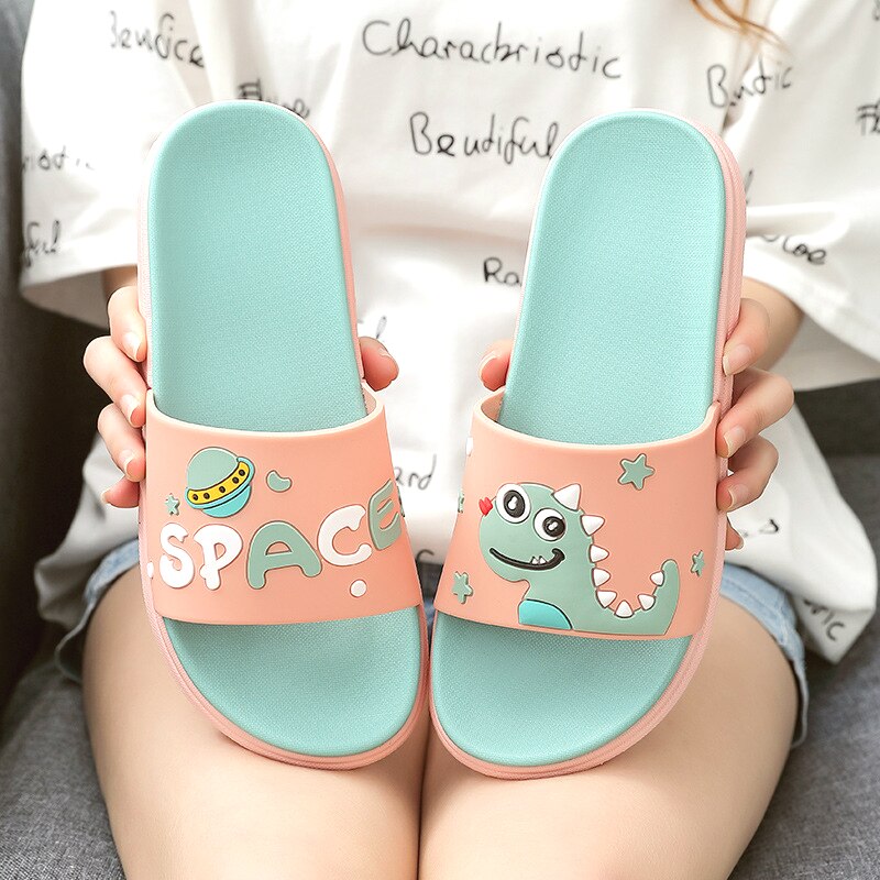 Cute Cartoon Dinosaur Designer House Women Slippers Summer Bathroom Non-slip PVC Slides Couples Shoes Indoor Girls Slippers