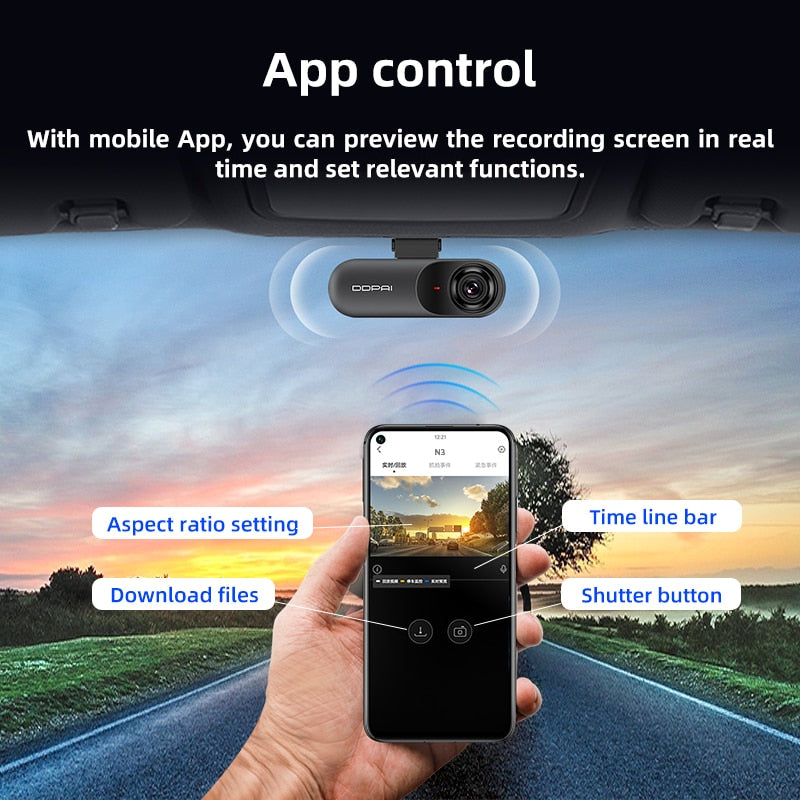 DDPai Dash Cam Mola N3 1600P HD GPS Vehicle Drive Auto Video DVR Android Wifi Smart Connect Car Camera Recorder Parking Monitor