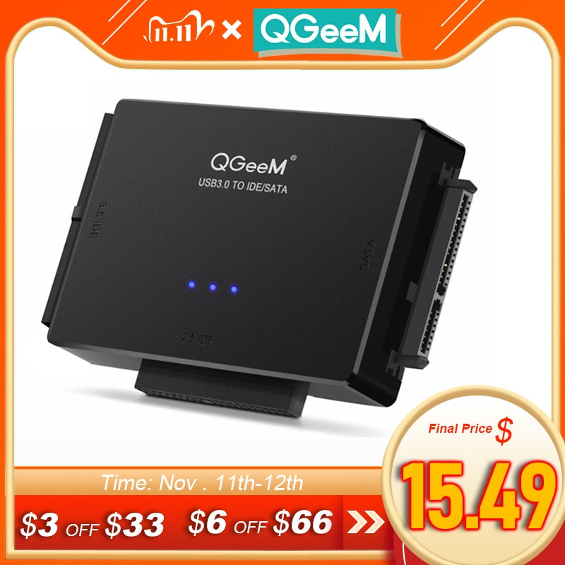 QGeeM SATA to USB IDE Adapter USB 3.0 Sata 2.5 3.5 Hard Disk Drive HDD SSD USB Converter IDE SATA to USB SATA Adapter Cable