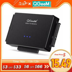 QGeeM SATA to USB IDE Adapter USB 3.0 Sata 2.5 3.5 Hard Disk Drive HDD SSD USB Converter IDE SATA to USB SATA Adapter Cable