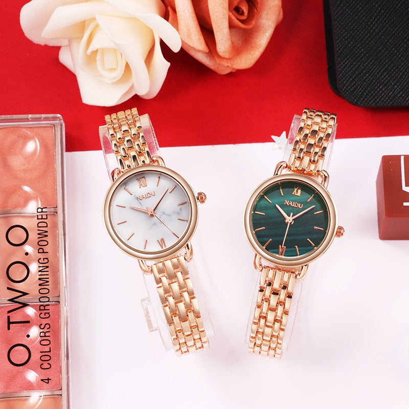 Emerald Printed Women Dress Watch Women's Top Fashion Luxury Brand Crystal Quartz Watches Ladies Gold Stainless Steel Clock