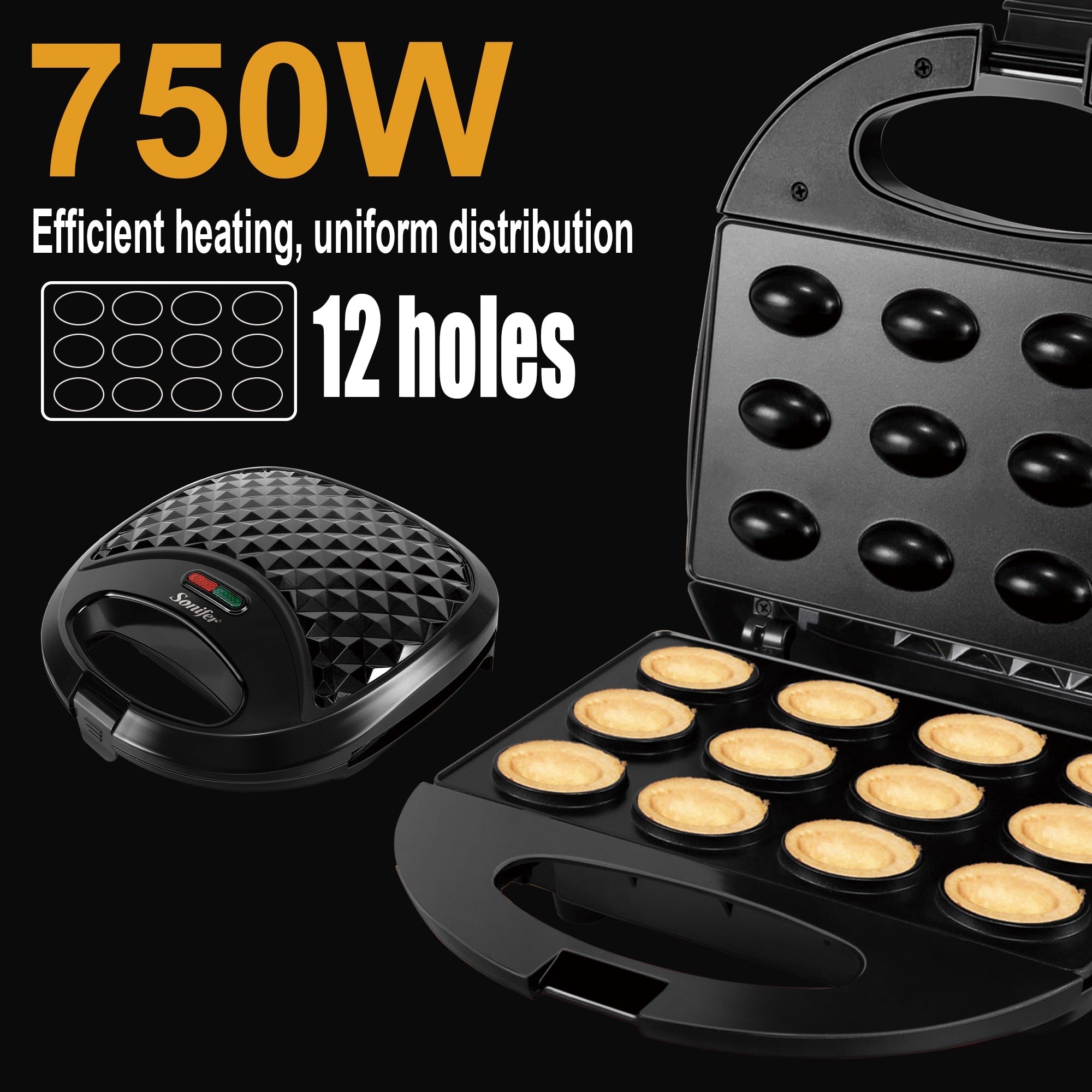 Electric Walnut Cake Maker Waffle Maker Automatic 12 Holes Nuts Maker Cake Maker Kitchen Breakfast Non-stick Cook Plates Sonifer