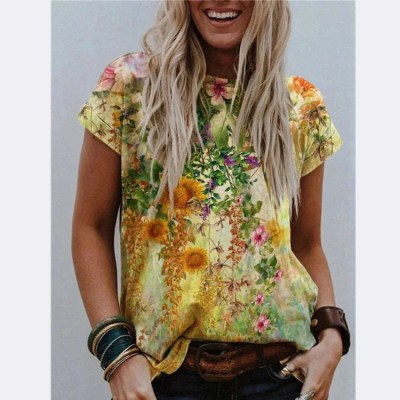 2021 New Fashion Pullovers Blouse Shirt Print Women's Tops O-neck Loose Casual Summer New Female Plus Size 5XL