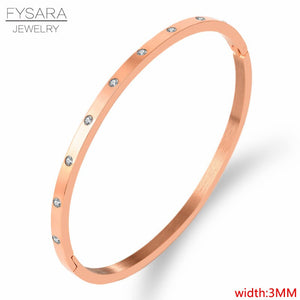 FYSARA Luxury Brand Crystals Lover Bangles Cubic Zirconia Bracelets Couple Luxuxy Jewelry Stainless Steel Bangles For Women Gift