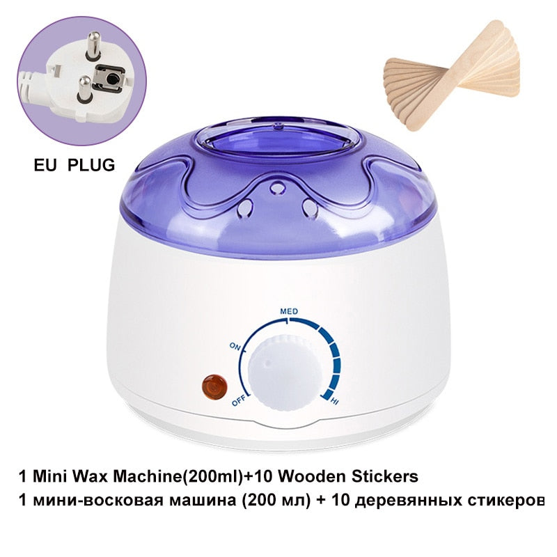 Electric Hair Removal Wax-melt Machine Heater Wax Beans 10pcs Wood Stickers Hair Removal Sets Waxing Kit cera depilatori