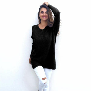 V-Neck Long-Sleeved Women'S Sweater Knitted Long Top Sweaters