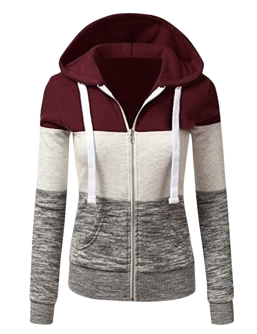 Vestes à capuche Patchwork femmes à capuche fermeture éclair en Polyester poche manteau décontracté cordon sweat-shirts femme vêtements d'extérieur