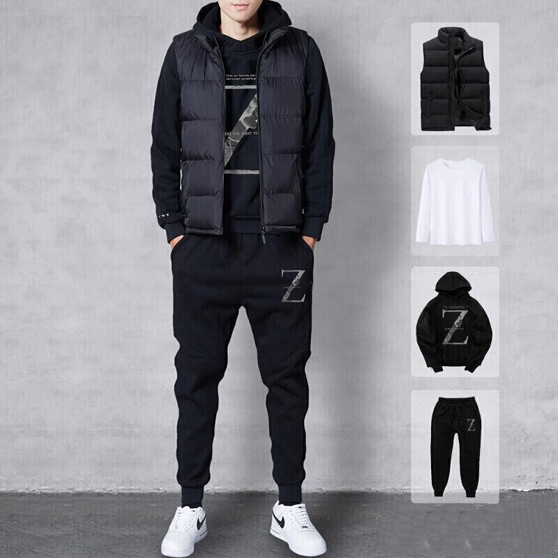 Sets Tracksuit Men Autumn Winter Hooded Sweatshirt Drawstring Outfit Sportswear 2020 Male Suit Pullover 4 Piece Set Casual