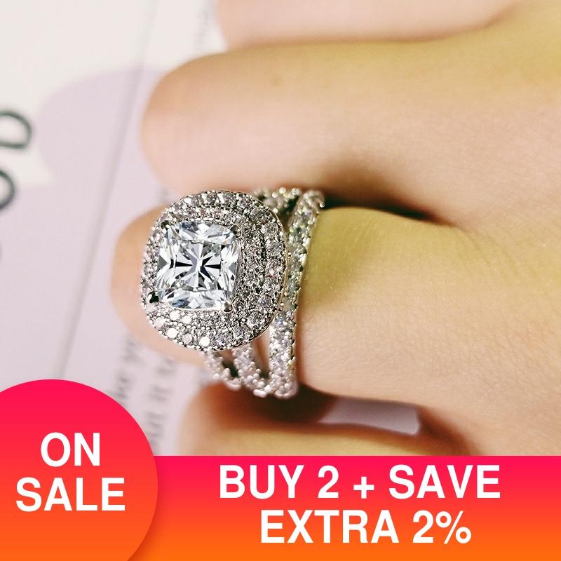 trendy luxury big 925 sterling silver engagement Ring for Women and ladys christmas gifts with cushion zirconia wedding R4898