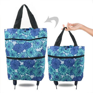 Portable Women Shopping Bag Folding Grocery Shopping Wheel Bag Small Pull Cart Buy Vegetables Food Storage Bag Organizer Tug Bag