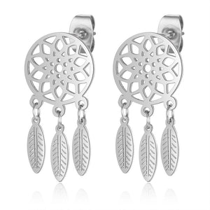 Vni and Mia 100% Stainless Steel Boho Lotus Dream Catcher Earring For Women Wholesale Fashion Bohemia Jewelry Dropshipping