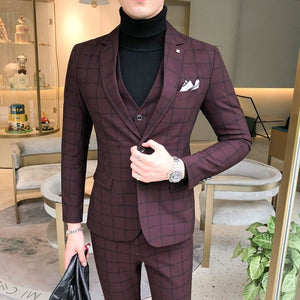 Men Dress Suits British 3Piece Men Wedding Suit New 2020 Autumn Mens Business Formal Plaid Suit Men Luxury Slim Fit Dress