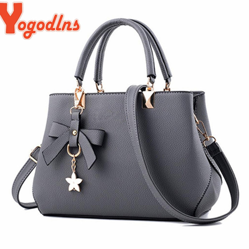 Yogodlns Elegant Women Messenger Bags with flower pendant Office Ladies Totes Pure Handbag for female Crossbody Shoulder Bags