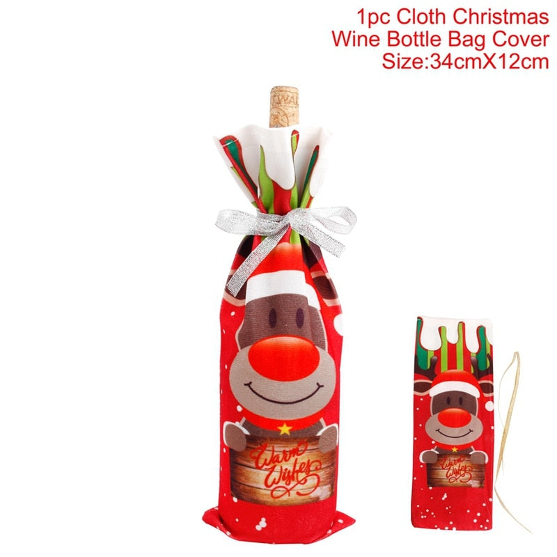 Christmas Wine Bottle Cover Merry Christmas Decor For Home 2020 Natal Noel Christmas Table Decor Xmas Gift Happy New Year 2021
