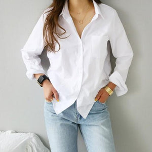 TITAME chemises Blouses femmes mode décontracté hauts femme col rabattu blanc ample à manches longues Blouse Ol Style chemise Simple haut