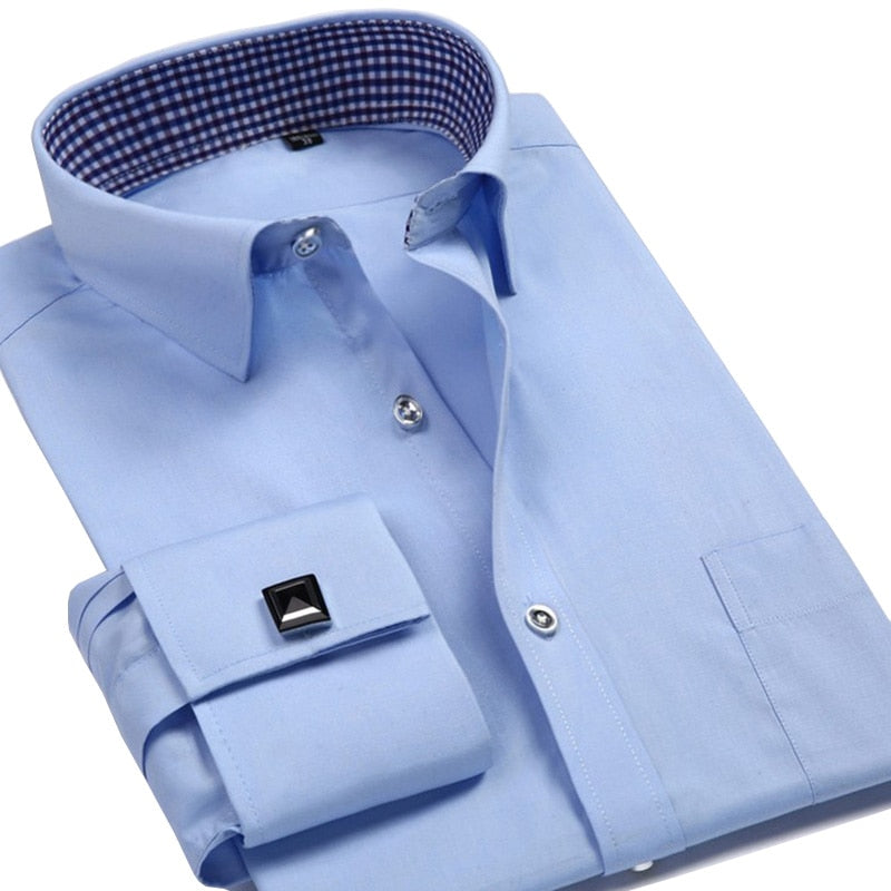 French Mens Tuxedo Shirts With Cufflink Yellow Slim Fit Plus Size Luxury Wedding Business Stylish High Quality