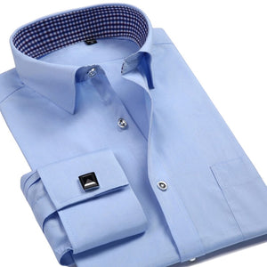 French Mens Tuxedo Shirts With Cufflink Yellow Slim Fit Plus Size Luxury Wedding Business Stylish High Quality