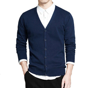 Grey Cardigans Men Cotton Sweater Long Sleeve Mens V-Neck Sweaters Loose Solid Button Tops Fit Knitting Casual Style Clothing