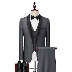 Shenrun Men Suit Tuxedo Groom Wedding Tuxedos Prom Ball Banquet Formal Suits Marriage Evening Dinner Three Pieces Shawl Lapel