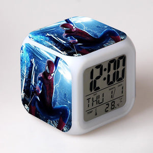 Disney Spiderman Anime Figures Digital Clocks Christmas Colorful Lights LED Alarm Clock Kids Toys for Children Birthday Gifts