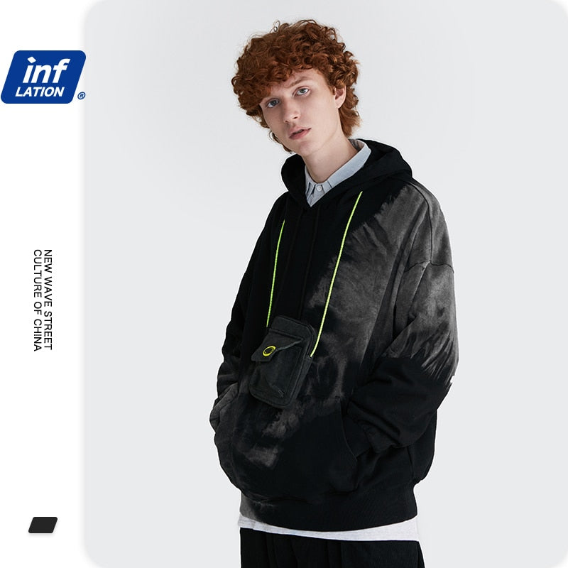 INFLATION Mens Black Tie Dyed Hoodies Streetwear Autumn Vintage Oversized Hip Hop Hoodie Men Hoody Pullovers 1422W