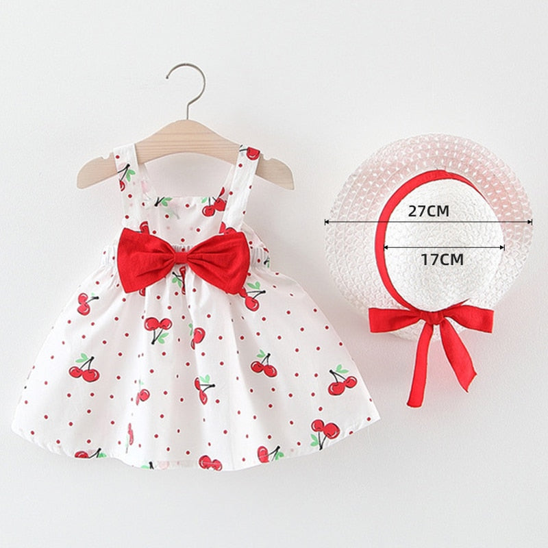 Melario Baby Girls Dresses With Hat 2pcs Clothes Sets Kids Clothes Baby Sleeveless Birthday Party Princess Dress Print Floral