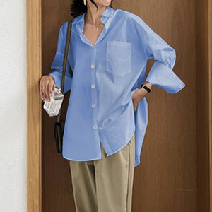 TITAME chemises Blouses femmes mode décontracté hauts femme col rabattu blanc ample à manches longues Blouse Ol Style chemise Simple haut