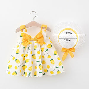 Melario Baby Girls Dresses With Hat 2pcs Clothes Sets Kids Clothes Baby Sleeveless Birthday Party Princess Dress Print Floral