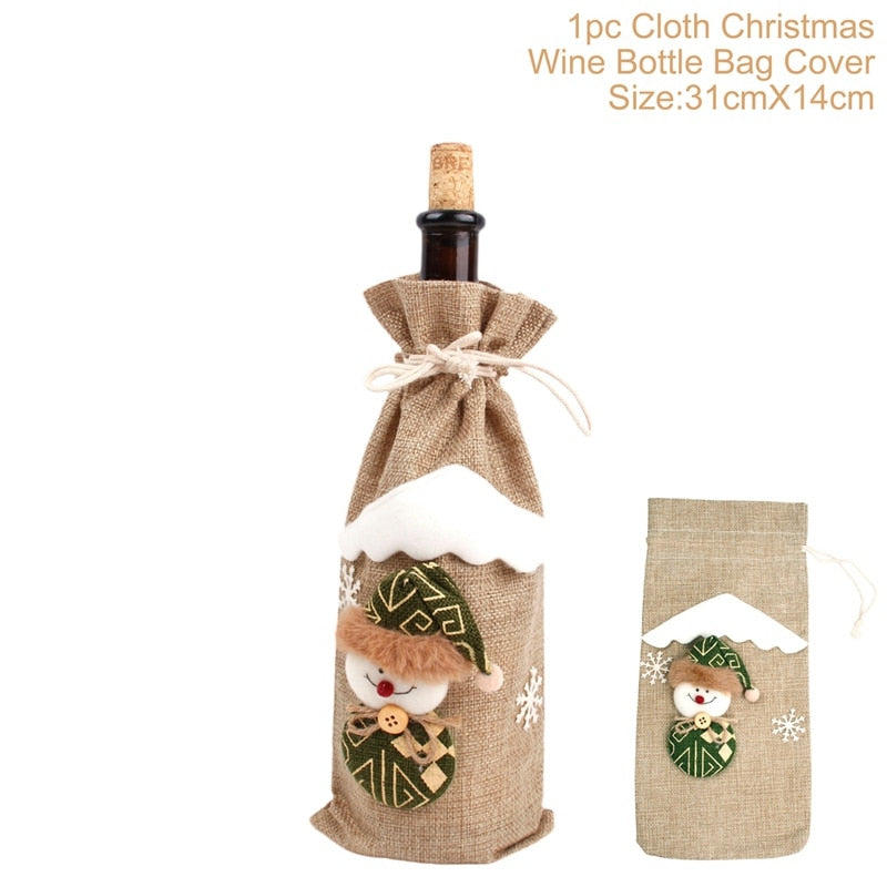 Christmas Wine Bottle Cover Merry Christmas Decor For Home 2020 Natal Noel Christmas Table Decor Xmas Gift Happy New Year 2021