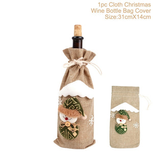 Christmas Wine Bottle Cover Merry Christmas Decor For Home 2020 Natal Noel Christmas Table Decor Xmas Gift Happy New Year 2021