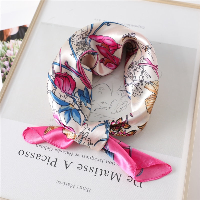 Women Square Silk Scarf Chiffon Satin Lady Hair Neck Foulard  Scarves Shawl Wrap Female Bandana Head Kerchief Hijab Headband