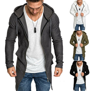 Mens Casual Hoodie Hooded Longline Zip Sweatshirt Sweater Jacket Outwear Coat XL