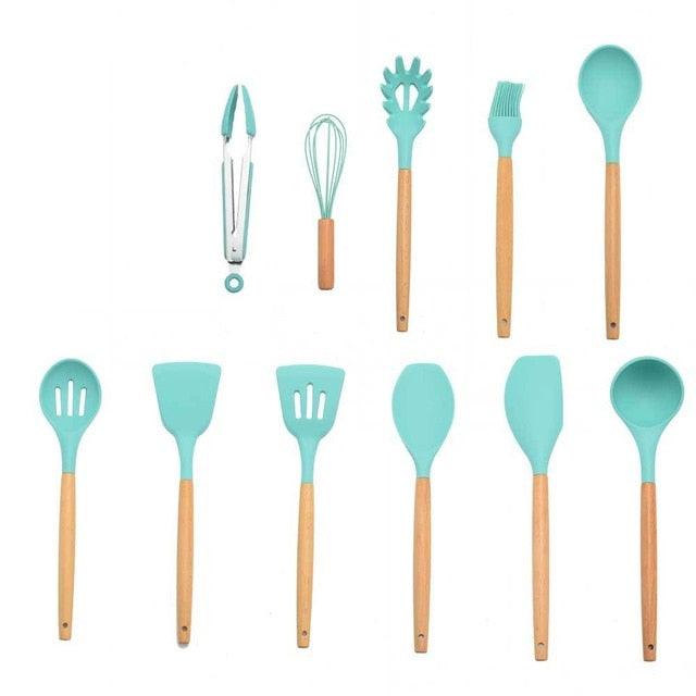 Silicone Kitchenware Cooking Utensils Set Heat Resistant Kitchen Non-Stick Cooking Utensils Baking Tools With Storage Box Tools