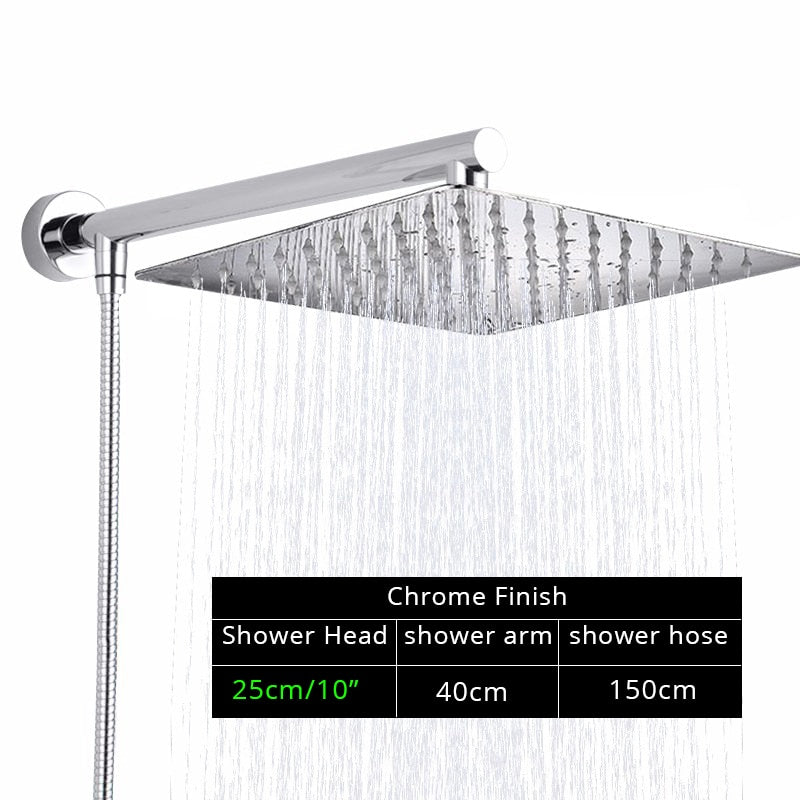 Rozin Black Ultrathin Rainfall Shower Head Wall Mounted Shower Arm Bracket Bar 150cm Shower Hose Bathroom Faucet Set