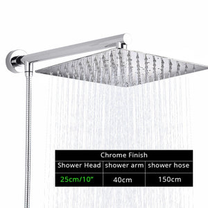 Rozin Black Ultrathin Rainfall Shower Head Wall Mounted Shower Arm Bracket Bar 150cm Shower Hose Bathroom Faucet Set