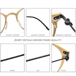 FONEX Pure Titanium Glasses Frame Women Vintage Round Myopia Optical Prescription Eyeglass Frame Men 2020 Screwless Eyewear 8533