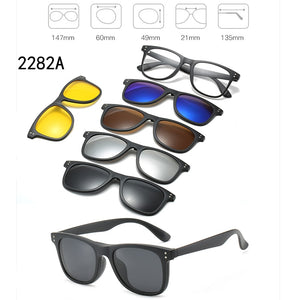 6 In 1 Custom Men Women Polarized Optical Magnetic Sunglasses Clip Magnet Clip on Sunglasses Polaroid Clip on Sun Glasses Frame