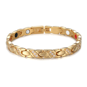 RainSo Stainless Steel Magnetic Women Bracelets Fashion Therapy Jewelry Gold Link Chain with Bio Elements Charm Bracelet Gift