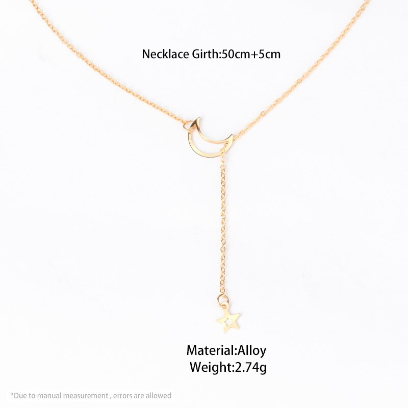 POXAM New Fashion Trendy Jewelry Copper Alloy Star Moon Chain Link Necklaces & Pendants For Women Girl 2020 Jewelry Wholesale