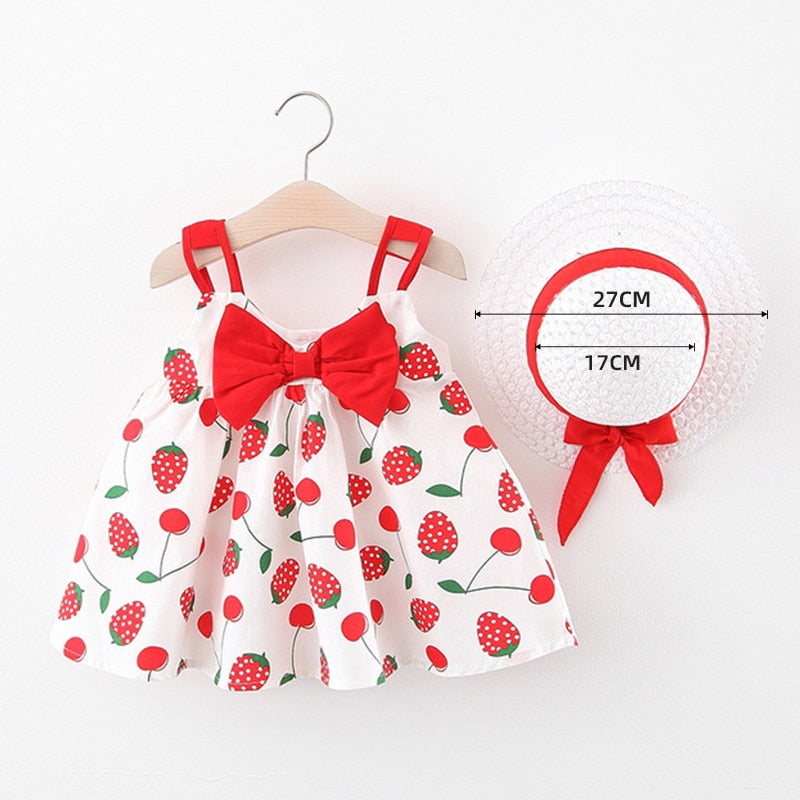 Melario Baby Girls Dresses With Hat 2pcs Clothes Sets Kids Clothes Baby Sleeveless Birthday Party Princess Dress Print Floral