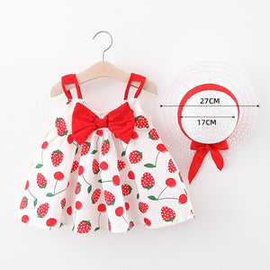 Melario Baby Girls Dresses With Hat 2pcs Clothes Sets Kids Clothes Baby Sleeveless Birthday Party Princess Dress Print Floral